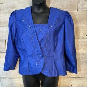 Vintage Matinée Women’s Blue Embellished Suit Jacket In Size 18‎